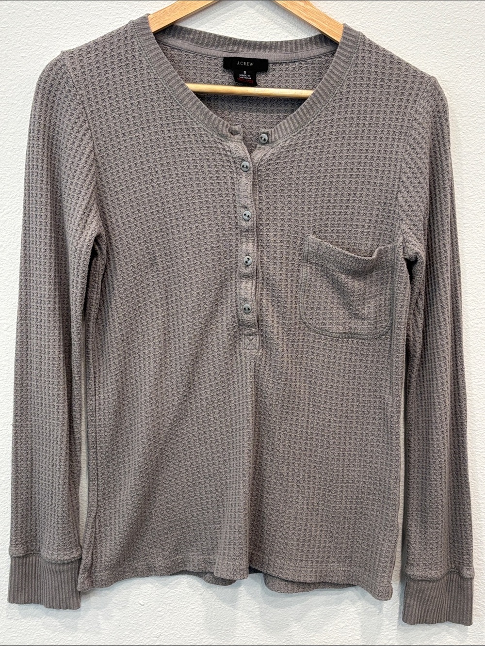 J. Crew Women's Taupe Waffle-Knit Henley Top Size S